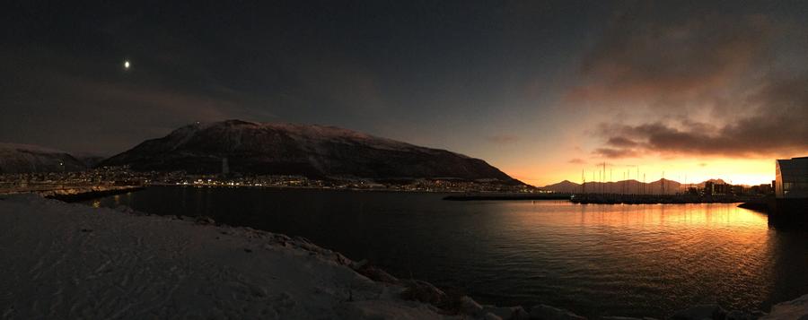 Tromsø harbour at winter dusk